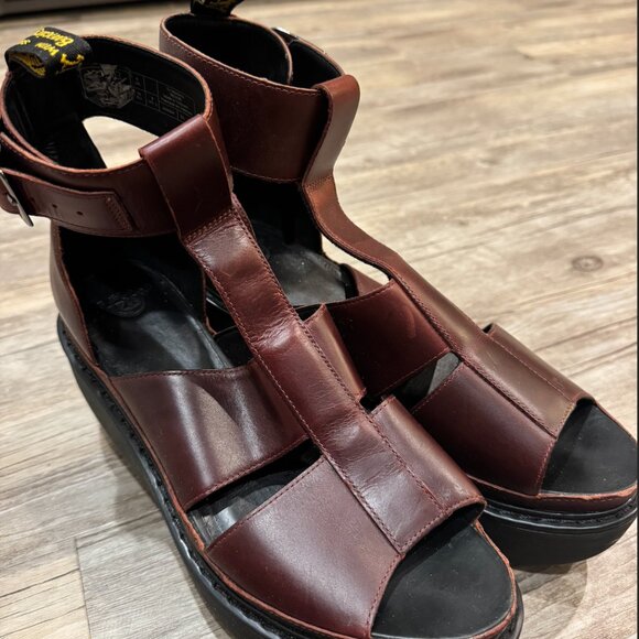Rare Dr. Martens Bessie Platform Wedge Sandal with T Strap in Oxblood Size 8 - Picture 5 of 5